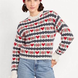 Old Navy Women's Heart and Snowflake Sweater - Red, White, Black